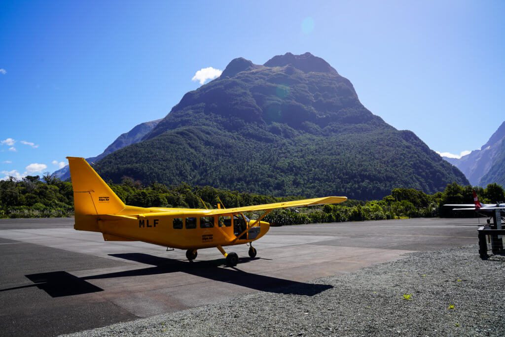 small plane preparing for take off in the mountains