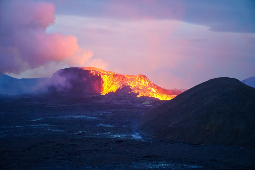 molten lava flowing from Fagradalsfjall volcano in incelnd