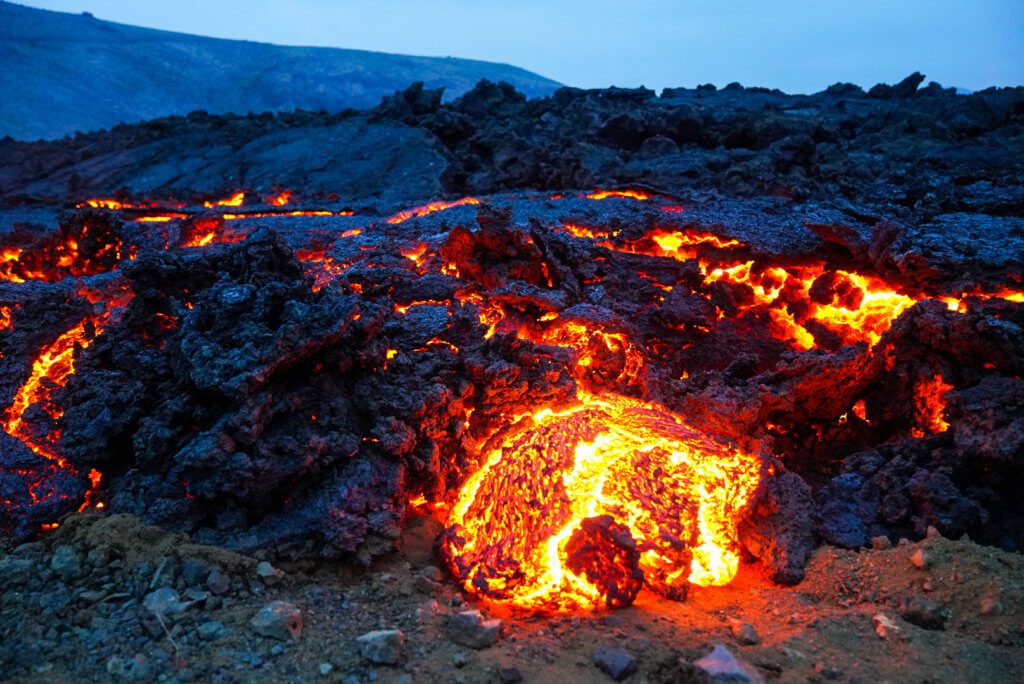 molten lava flowing from fagradalsfjall volcano 