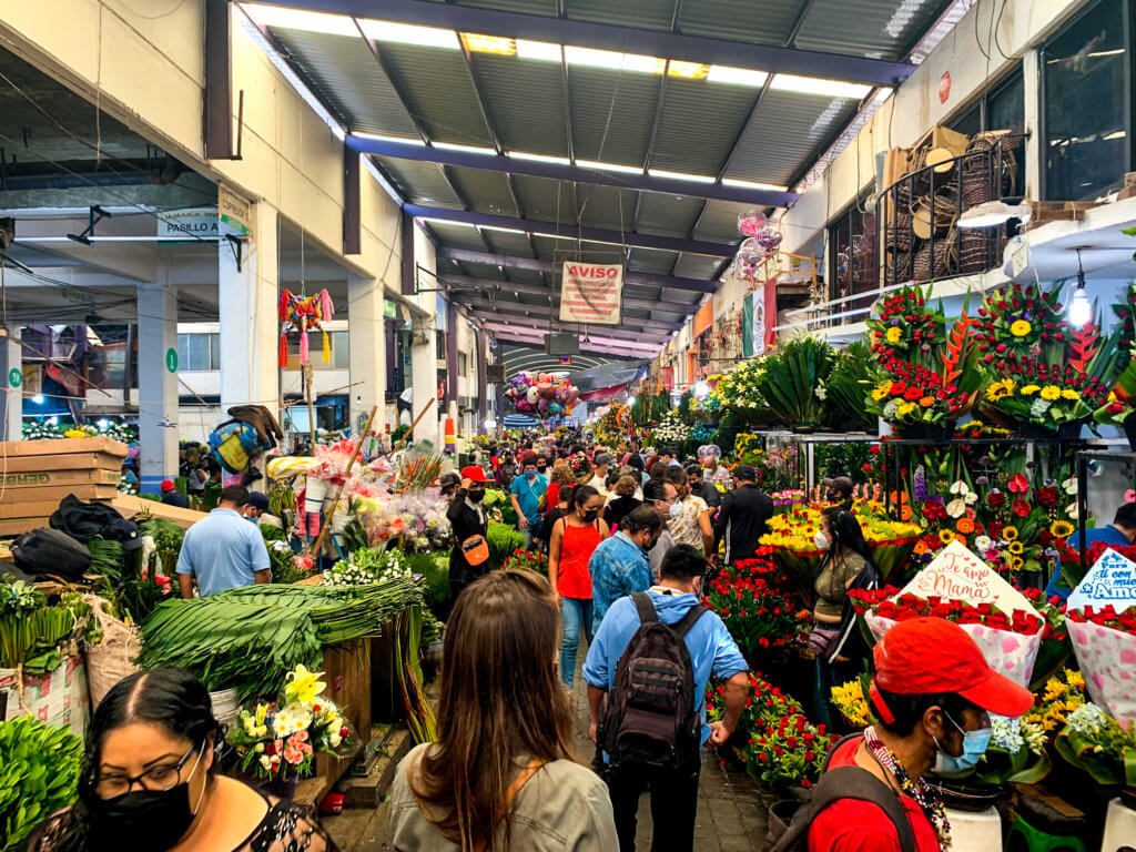 people in the flower market in mexico city